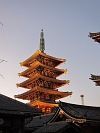The five-storey pagoda in the Senso Temple at the beautiful evening
